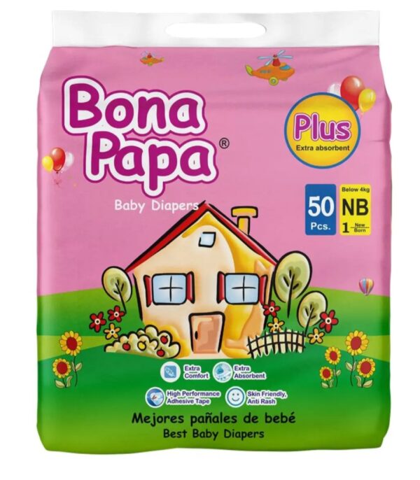 Bona Papa Plus Diapers NewBorn SIZE 1 0-4kg (50 pieces pack) - Image 2