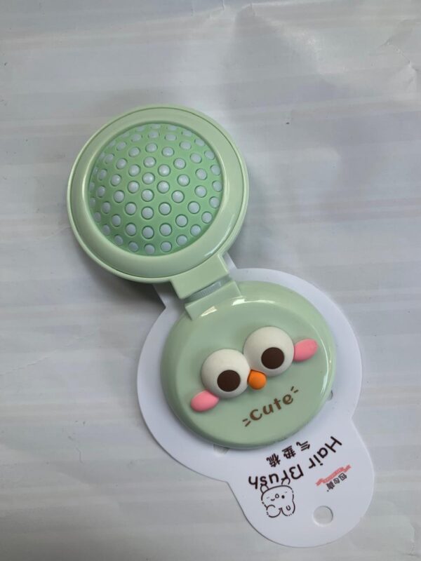Cute Round Folding Puff Comb Set, Cartoon Portable Mini Air Cushion Brush with Head Massage and Makeup Mirror, ABS Plastic Handle, Normal Hair Type, Plastic Bristles (Asorted colors) - Image 2