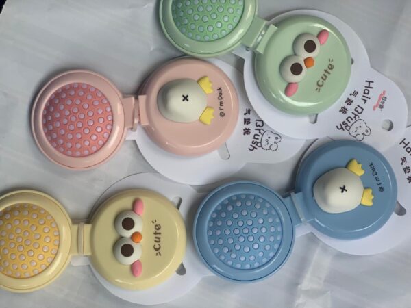 Cute Round Folding Puff Comb Set, Cartoon Portable Mini Air Cushion Brush with Head Massage and Makeup Mirror, ABS Plastic Handle, Normal Hair Type, Plastic Bristles (Asorted colors) - Image 6