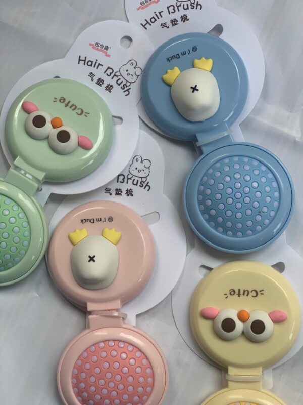 Cute Round Folding Puff Comb Set, Cartoon Portable Mini Air Cushion Brush with Head Massage and Makeup Mirror, ABS Plastic Handle, Normal Hair Type, Plastic Bristles (Asorted colors) - Image 4