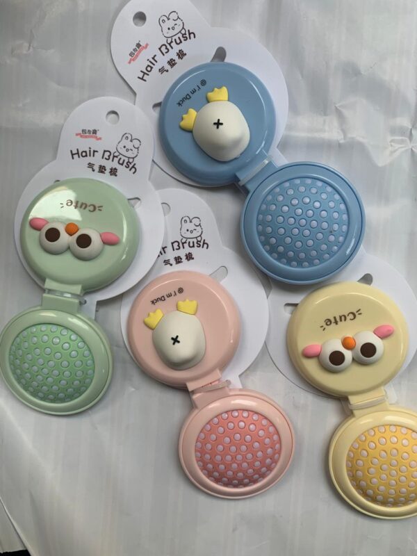 Cute Round Folding Puff Comb Set, Cartoon Portable Mini Air Cushion Brush with Head Massage and Makeup Mirror, ABS Plastic Handle, Normal Hair Type, Plastic Bristles (Asorted colors) - Image 5