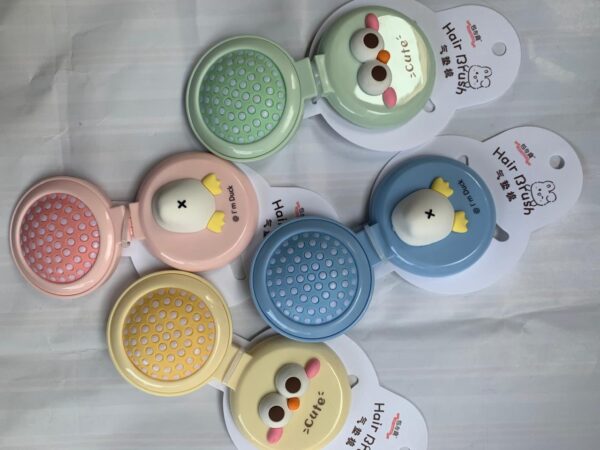 Cute Round Folding Puff Comb Set, Cartoon Portable Mini Air Cushion Brush with Head Massage and Makeup Mirror, ABS Plastic Handle, Normal Hair Type, Plastic Bristles (Asorted colors) - Image 7