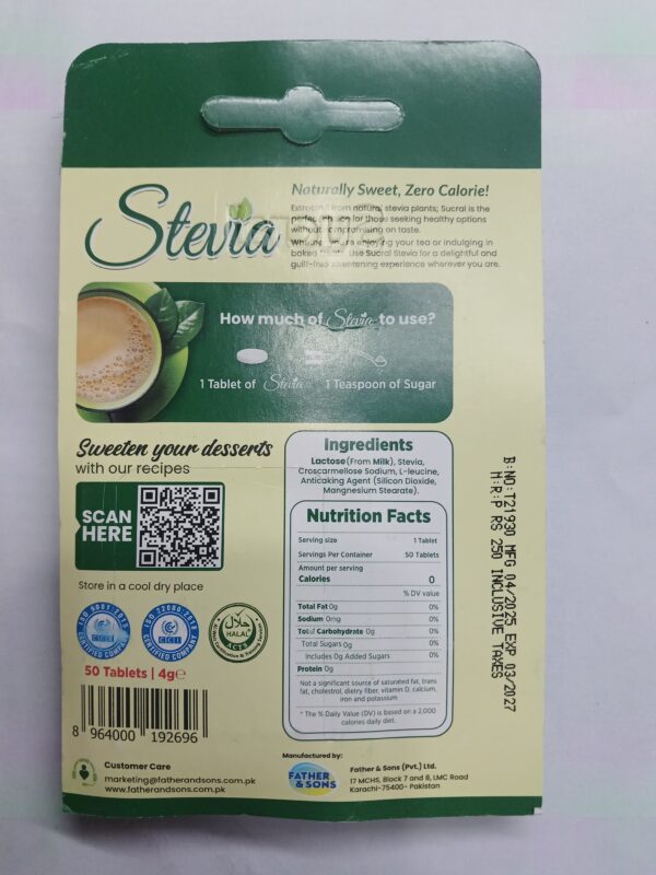 Sucral Stevia Tablets, 100% Natural, Zero Sugar & Calorie Sweetener - Image 2