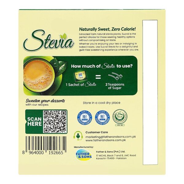 Sucral Stevia Sachets Box, 50-Pack - Image 2